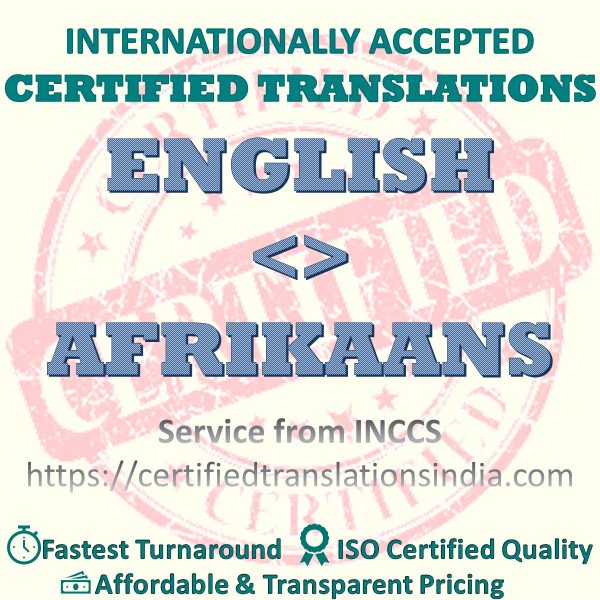 English to Afrikaans Bonafide Certificate translation
